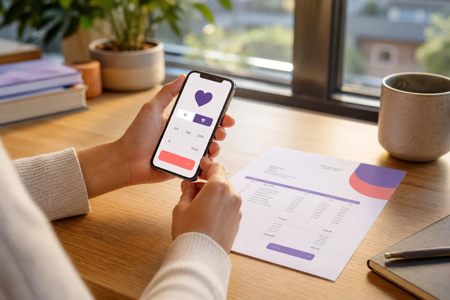Paying an invoice on a phone with giving built in